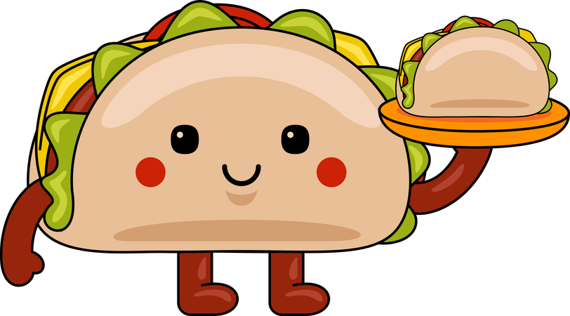 Mascota de taco sosteniendo un taco  Ilustración