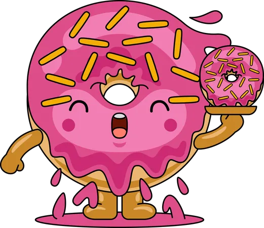 Mascota de donut sosteniendo un donut  Ilustración