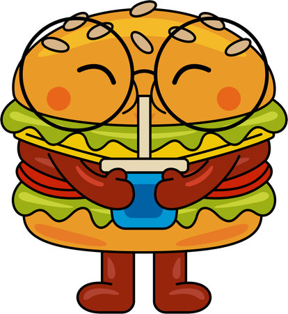 Mascota hamburguesa bebiendo jugo  Ilustración