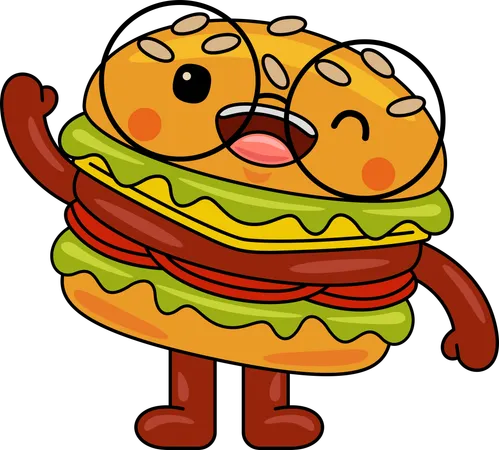 Mascota de hamburguesa diciendo hola  Ilustración