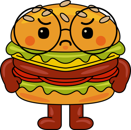 Mascota hamburguesa enojada  Ilustración