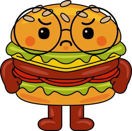 Mascota hamburguesa enojada  Ilustración