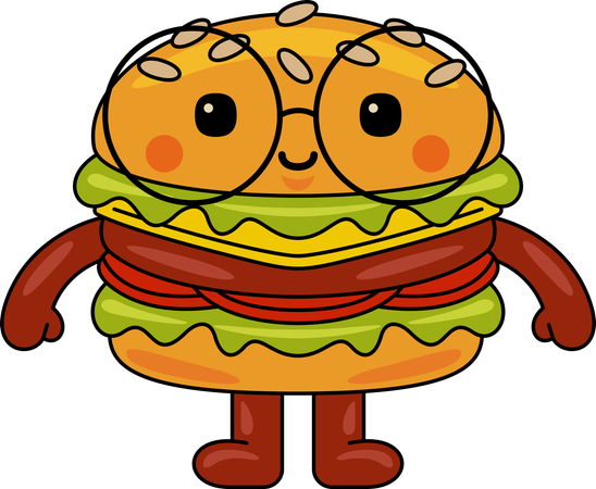 Mascota hamburguesa feliz  Ilustración