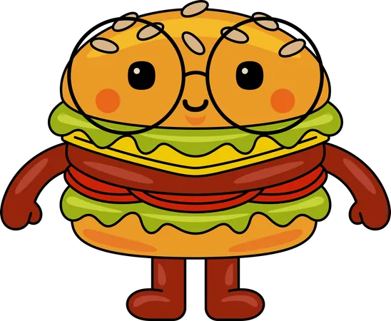 Mascota hamburguesa feliz  Ilustración