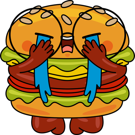 Mascota hamburguesa llorando  Ilustración