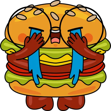 Mascota hamburguesa llorando  Ilustración