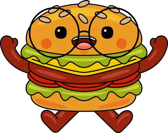 Mascota hamburguesa saltando  Ilustración