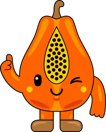 Mascota de papaya mostrando pulgares hacia arriba  Ilustración