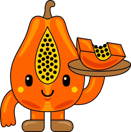 Mascota de papaya sosteniendo una papaya  Ilustración