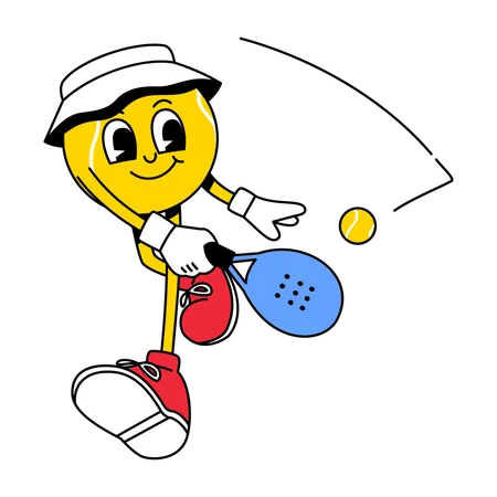 Mascota de pelota de tenis en juego de pádel  Ilustración