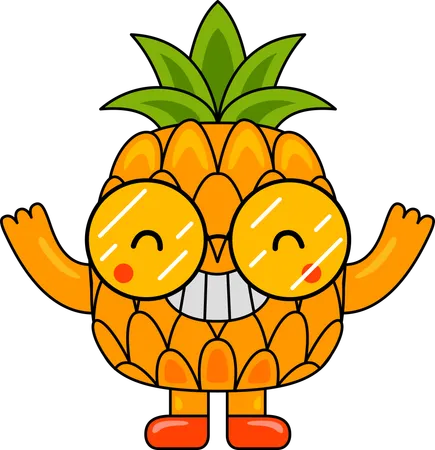 Mascota de piña levantando las manos  Ilustración