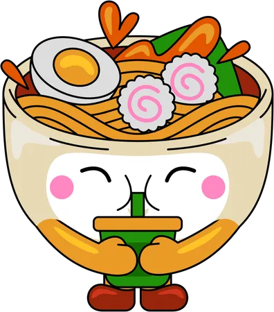 Mascota de ramen bebiendo jugo  Ilustración