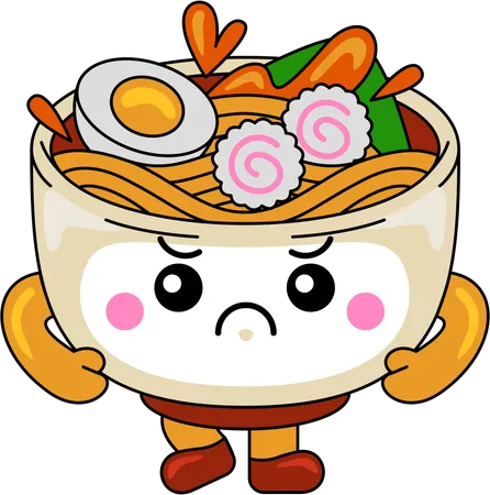 Mascota de ramen enojada  Ilustración