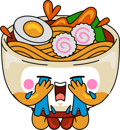 Mascota de ramen llorando  Ilustración