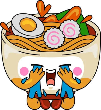 Mascota de ramen llorando  Ilustración