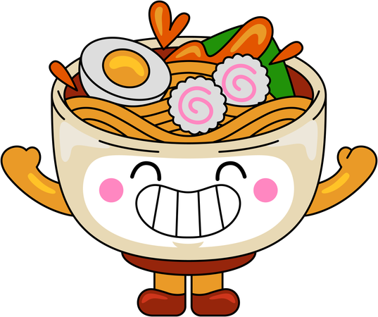 Mascota de ramen riendo  Ilustración