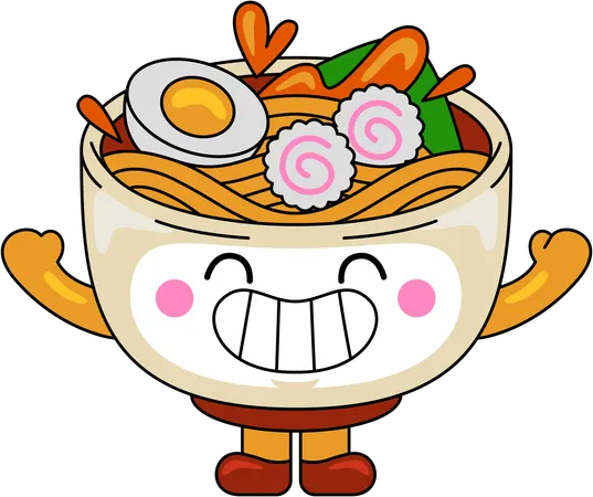 Mascota de ramen riendo  Ilustración