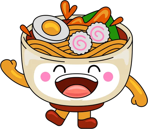 La mascota del ramen se ríe a carcajadas  Ilustración