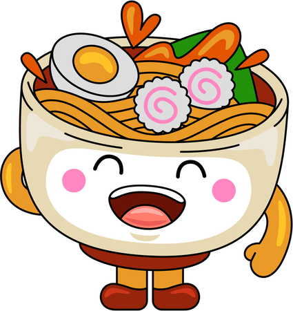 Mascota de ramen sonriendo  Ilustración