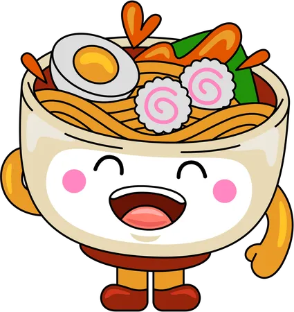 Mascota de ramen sonriendo  Ilustración