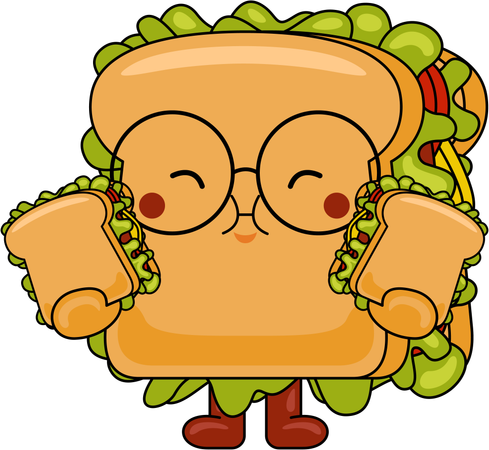 Mascota de sándwich comiendo sándwich  Ilustración