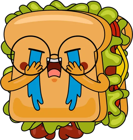 Mascota de sándwich llorando  Ilustración