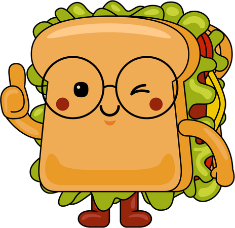 Mascota de sándwich mostrando pulgares hacia arriba  Ilustración