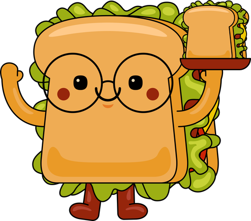 Mascota de sándwich sosteniendo un sándwich  Ilustración