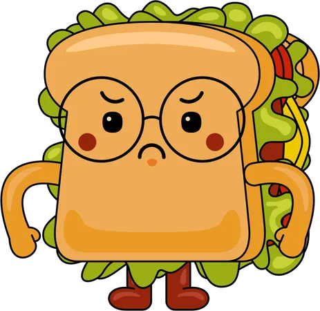 Mascota de sándwich triste  Ilustración