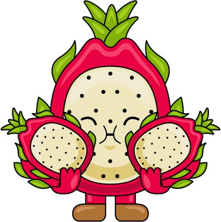 Mascote da fruta do dragão comendo fruta do dragão  Ilustração