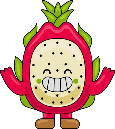 Mascote da fruta do dragão levantando as mãos  Ilustração