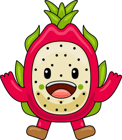 Mascote da fruta do dragão pulando  Ilustração