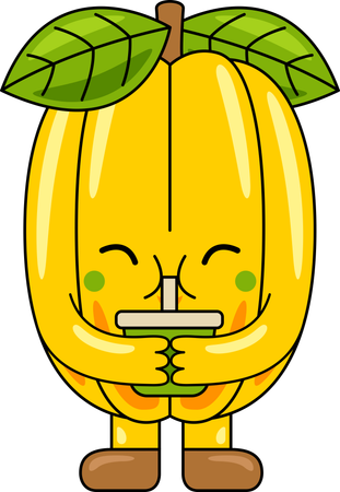 Mascote da carambola bebendo suco  Ilustração