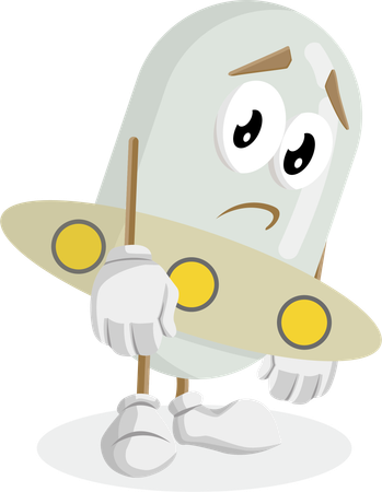 Mascote do logotipo do OVNI em pose triste  Ilustração