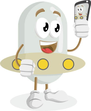 Mascote do logotipo do Ufo com pose de selfie  Ilustração