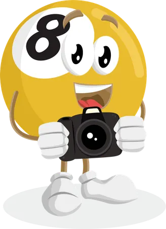 Mascote do logotipo do Biliard com pose de câmera  Ilustração