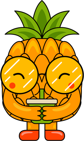 Mascotte d'ananas buvant du jus  Illustration