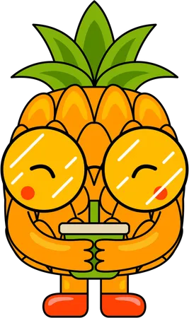 Mascotte d'ananas buvant du jus  Illustration