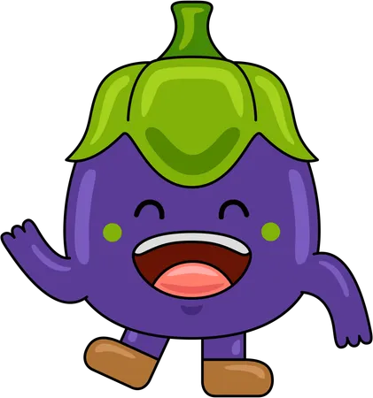 Mascotte d'aubergine agitant la main  Illustration