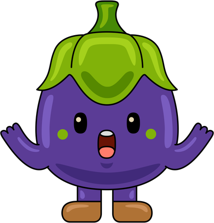 Mascotte d'aubergine avec les mains levées  Illustration