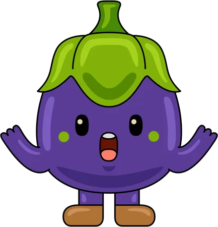 Mascotte d'aubergine avec les mains levées  Illustration