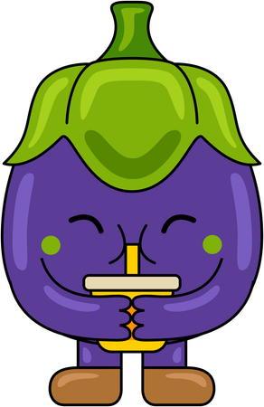 Mascotte d'aubergine buvant du jus  Illustration