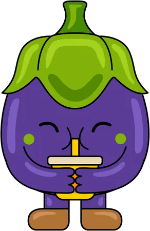 Mascotte d'aubergine buvant du jus  Illustration