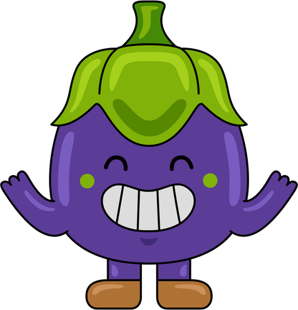 Mascotte d'aubergine levant les mains  Illustration