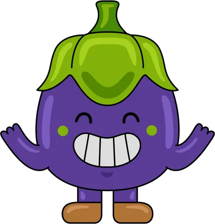 Mascotte d'aubergine levant les mains  Illustration