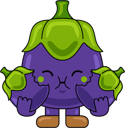 Mascotte d'aubergine mangeant une aubergine  Illustration