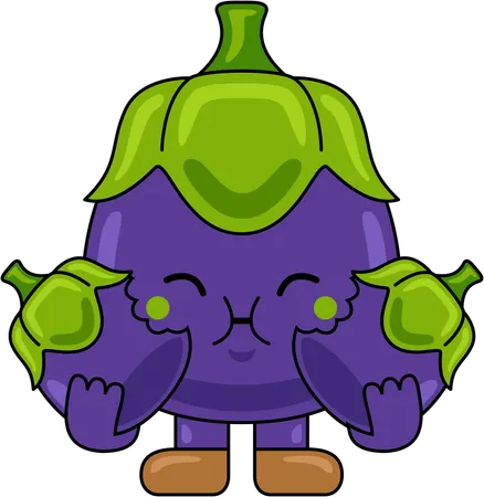 Mascotte d'aubergine mangeant une aubergine  Illustration