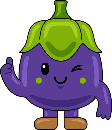 Mascotte d'aubergine montrant les pouces vers le haut  Illustration