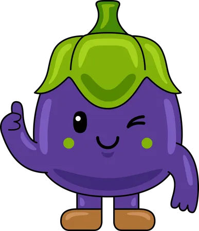 Mascotte d'aubergine montrant les pouces vers le haut  Illustration