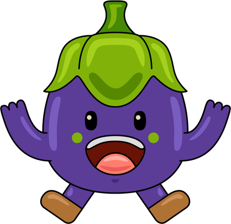 Mascotte d'aubergine sautant dans les airs  Illustration